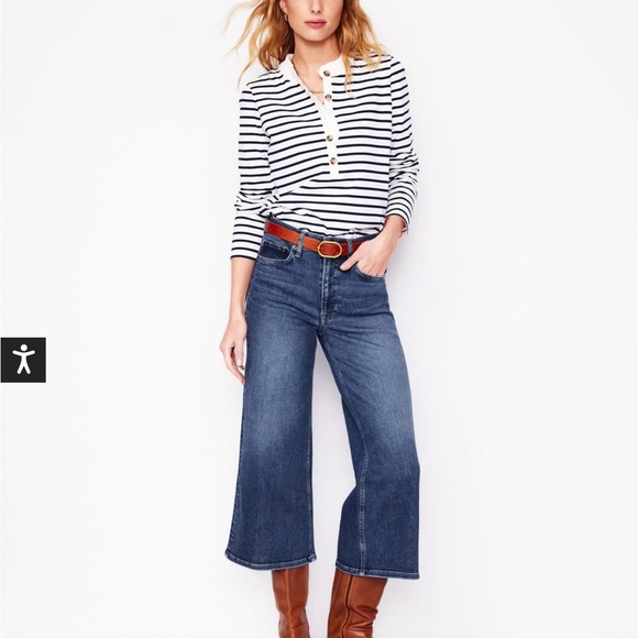 Boden Denim - Boden High Rise, Cropped Wide-leg Jeans in Deep Blue